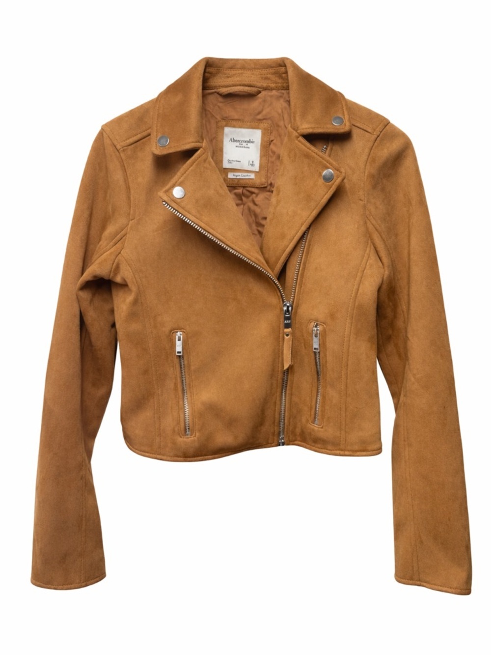 Abercrombie & Fitch Faux Leather Moto Jacket Camel Brown, Size Small - Picture 2 of 10
